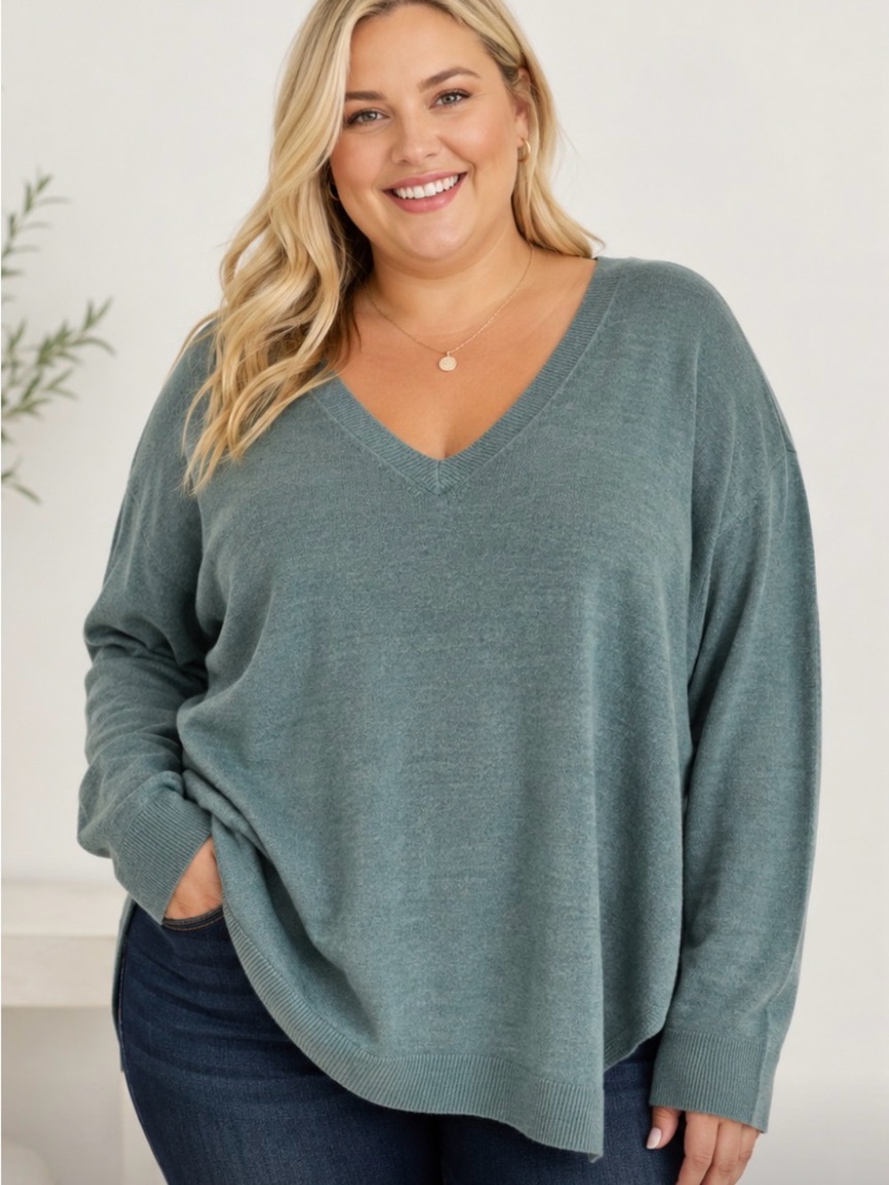 Plus Size Croft & Barrow Extra Soft V-Neck Sweater in Sage Heather